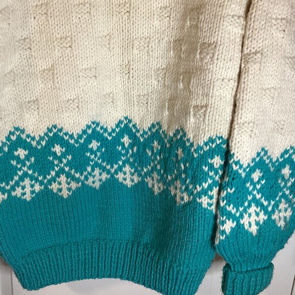 Handmade Hand Knitted Chunky Warm Thick Sweater Fishermen Turtleneck Oversized - Picture 6 of 8